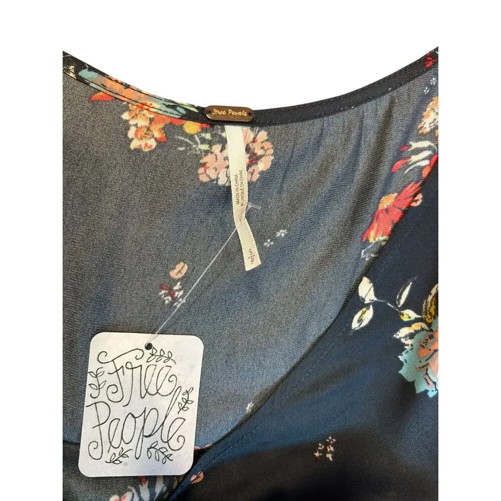 NWT FREE PEOPLE Midnight Dress Shift Silky Short Mini Floral Dress Women's Small